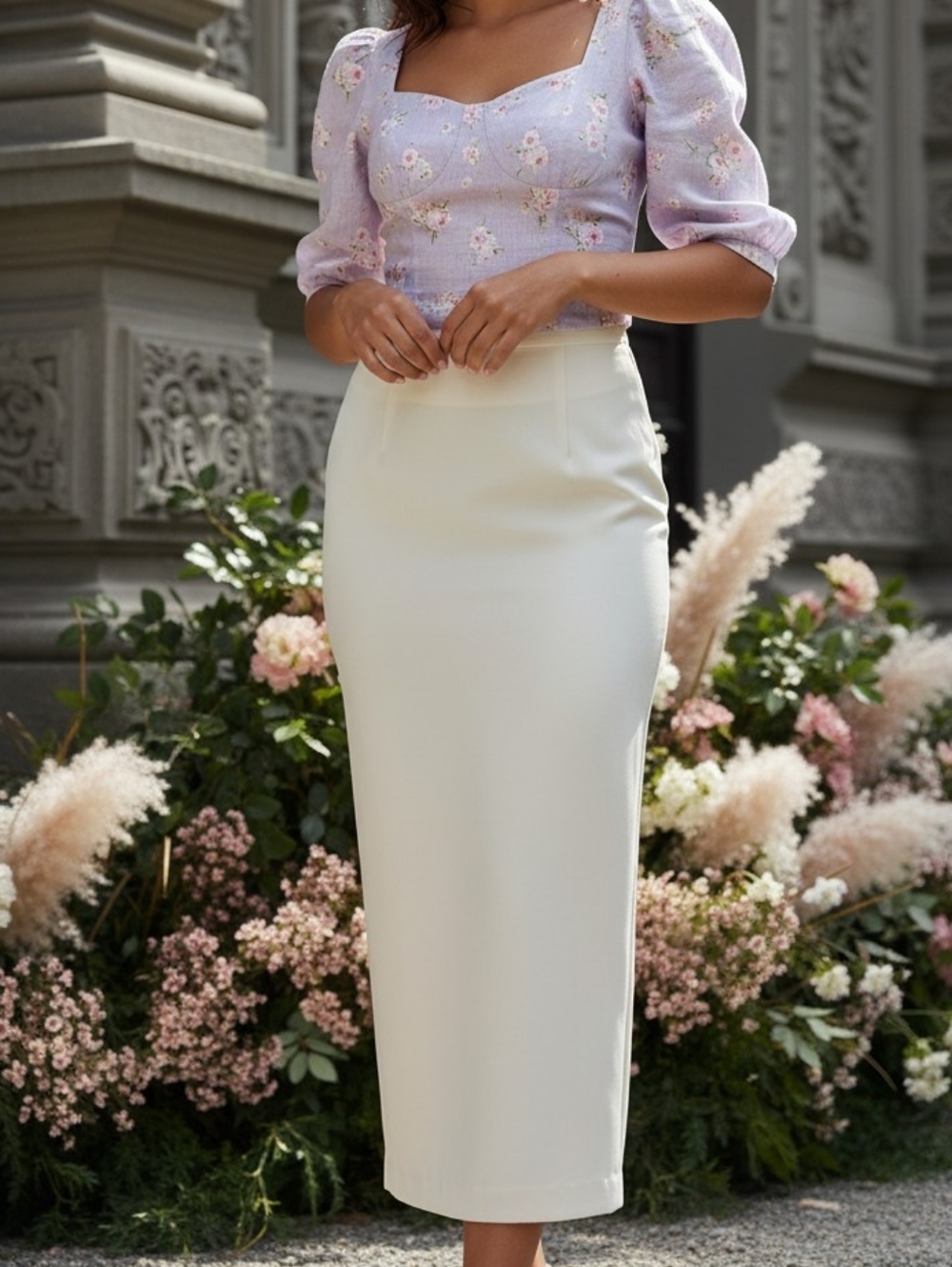 Events Cream Maxi Pencil Skirt With Back Slit